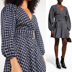 🆕 TANYA TAYLOR NICOLA PUFF-SLEEVE BELTED CHECK MINI DRESS  Size 2 NWT MSRP$495
